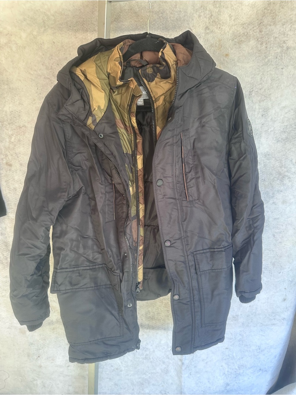 Boys Michael Kors Black Hooded Puffer Coat with Camo Lining